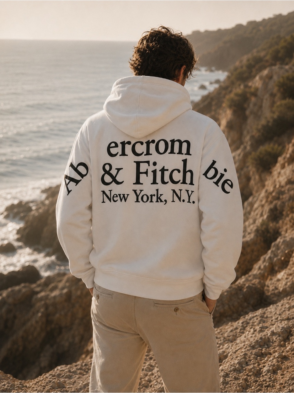 Abercrombie & Fitch White Hoodie with Black Logo